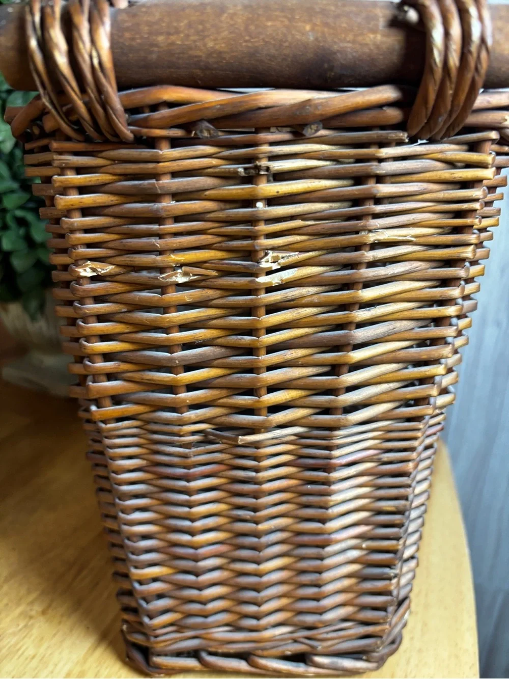 Large Handwoven Wicker Storage Basket with Rustic Rolled Handles Farmhouse Decor